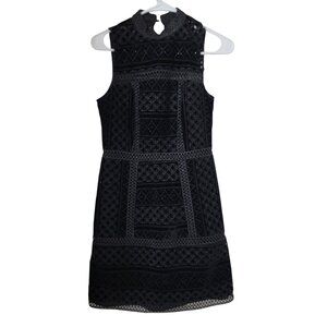 Topshop Size 2 Black Velvet Lace/Cutwork Sleeveless Cocktail/Mini Dress